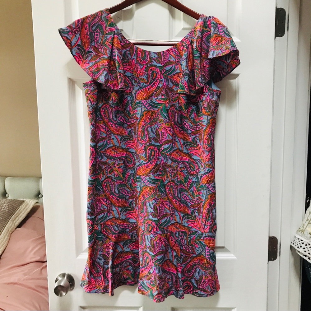 J.Crew flutter sleeve pink paisley dress EUC 6